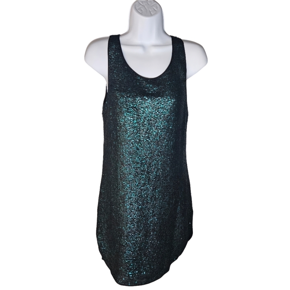 0006 Renzo + Kai Sequin Shift Dress Green Teal Black Mermaid Festival Size XS